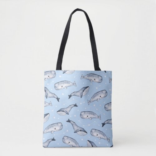 Whale Wonders Watercolor Starry Sky Tote Bag