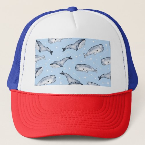 Whale Wonders Watercolor Starry Sky Trucker Hat