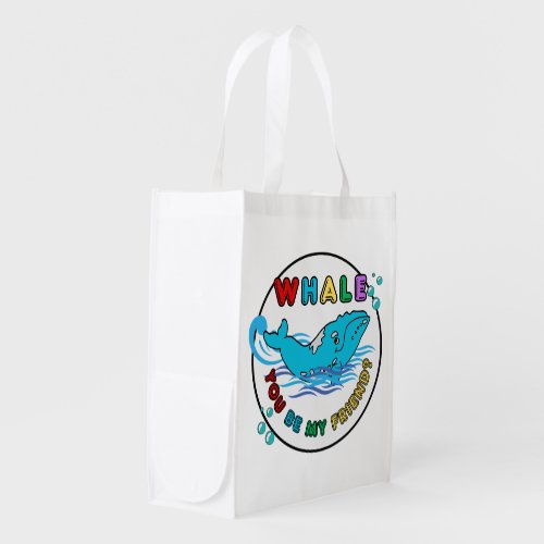Whale You Be My Friend Blue Bubble Humpback Whale Grocery Bag