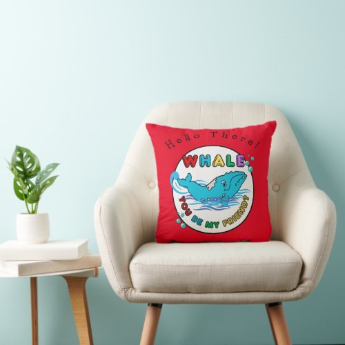 Whale You Be My Friend Blue Bubble Humpback Whale Throw Pillow