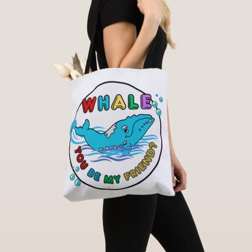 Whale You Be My Friend Blue Bubble Humpback Whale Tote Bag