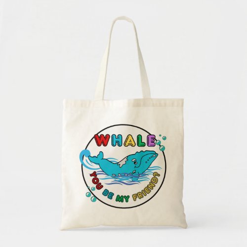 Whale You Be My Friend Blue Bubble Humpback Whale Tote Bag