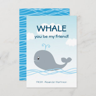 Whale You Be My Friend Classroom Valentine