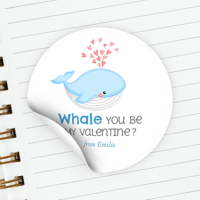 Whale You Be My Valentine?  Classic Round Sticker (Creator Uploaded)