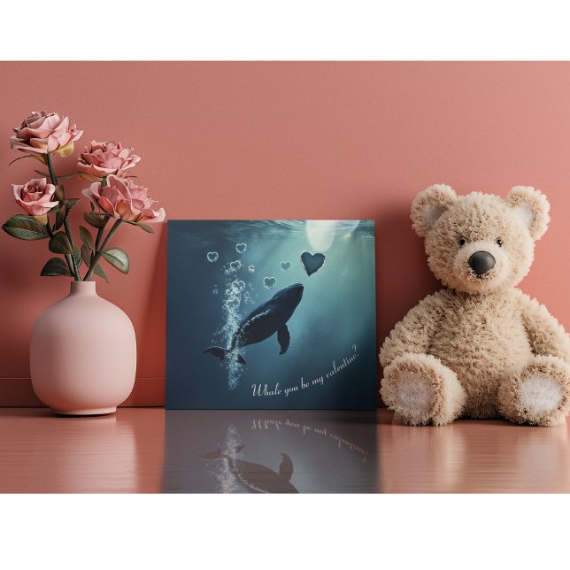Whale You Be My Valentine Cute Blue Whale Card (Creator Uploaded)