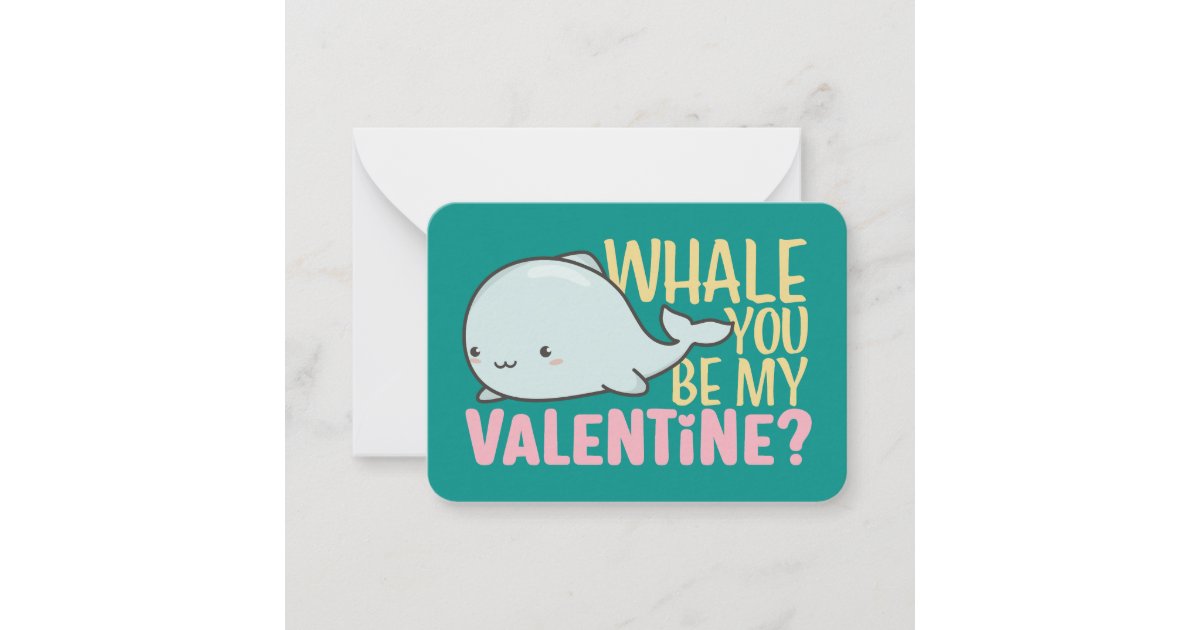 Whale You Be My Valentine Cute Kid Valentine's Day Note Card | Zazzle