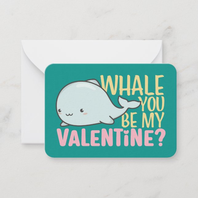 Whale You Be My Valentine Cute Kid Valentine's Day Note Card (Front)