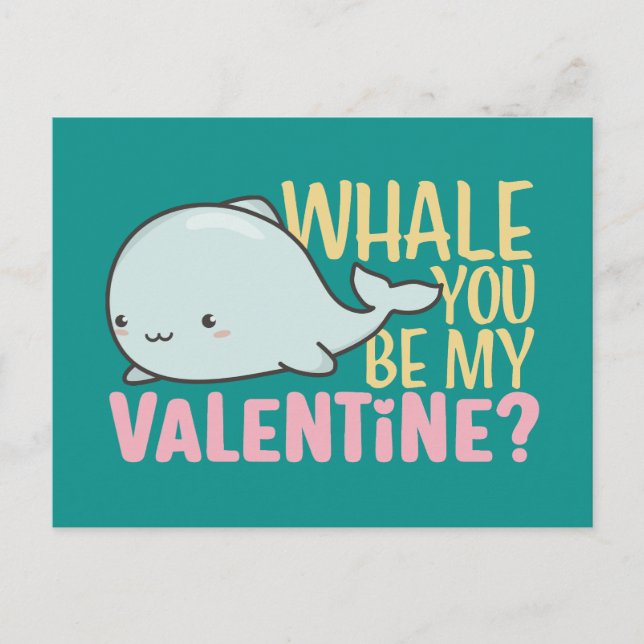 Whale You Be My Valentine Cute Kid Valentine's Day Postcard (Front)