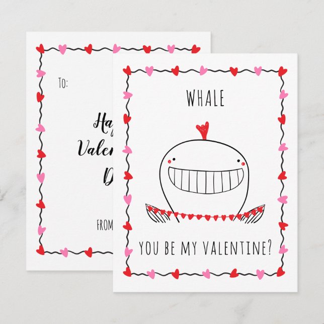 Whale You be My Valentine Funny Valentine's Day Note Card (Front/Back)