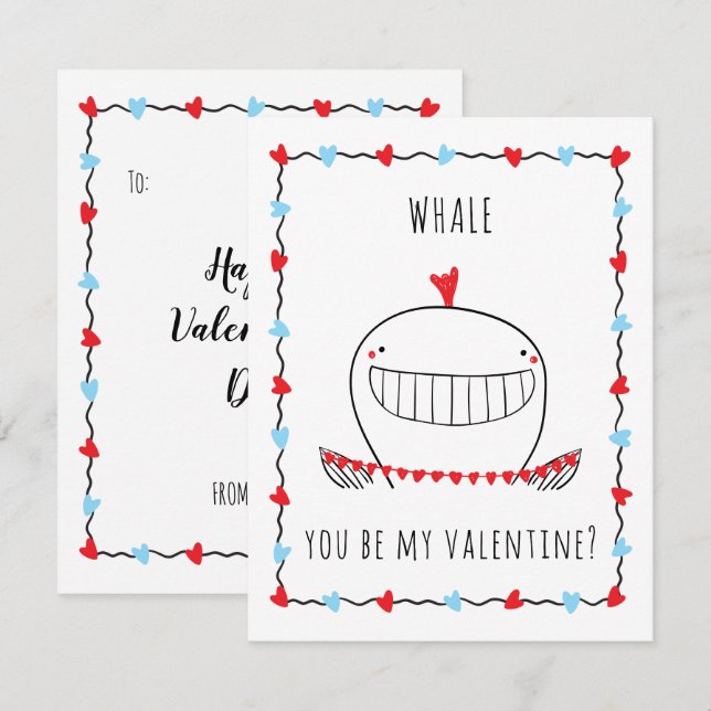 Whale You be My Valentine Funny Valentine's Day Note Card (Front/Back)