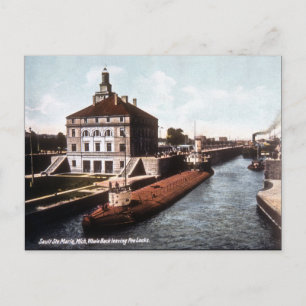 Whaleback at the Sault - Vintage Postcard