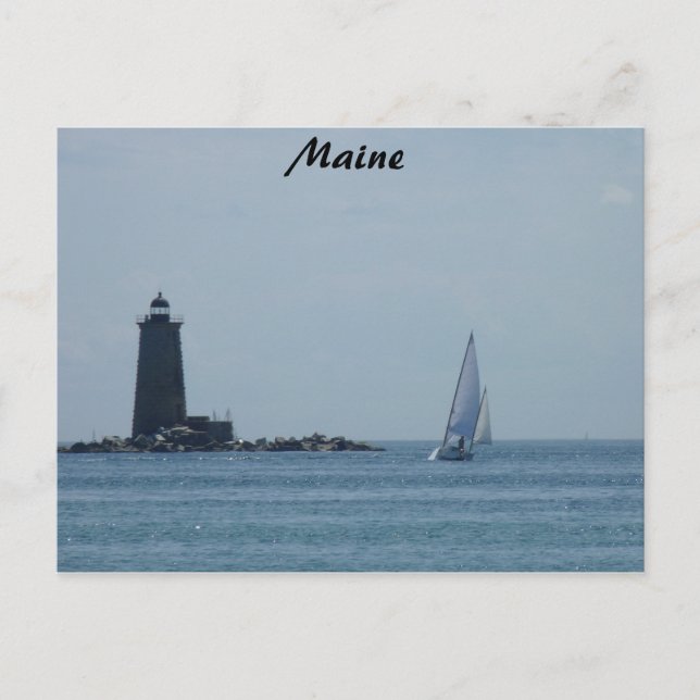 Whaleback Light and Sailboat Postcard (Front)