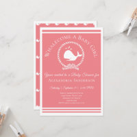 Cute Watercolor Pink Whale, Girl Baby Shower Invitation