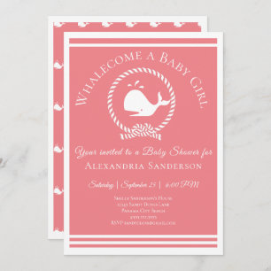 Whalecome a Baby girl Nautical Shower Invitation