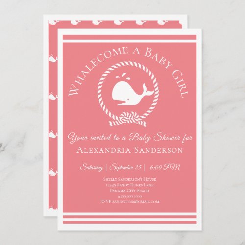 Whalecome a Baby girl Nautical Shower Invitation