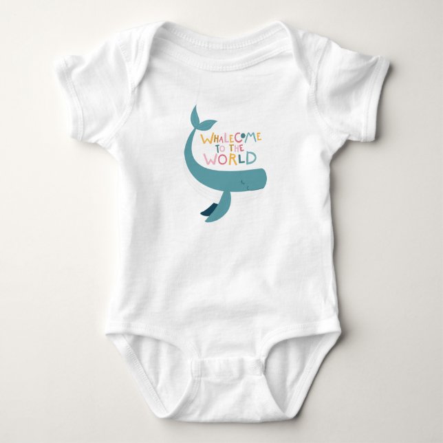 Whalecome To The World Cute Whale T-Shirt Baby Bodysuit (Front)