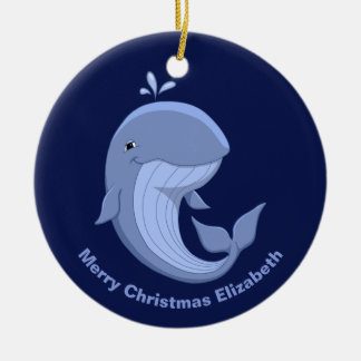 Whaled It Cute Happy Blue Whale Ceramic Ornament