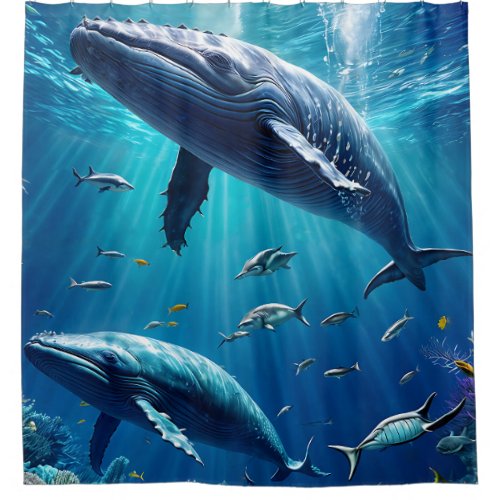 Whales and Coral Shower Curtain