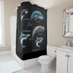 Whales and Sharks Marine Life Graphic Design Adult Shower Curtain