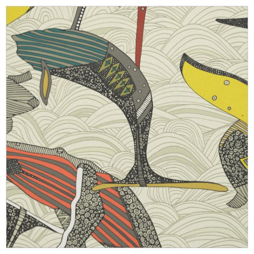 whales and waves bold fabric