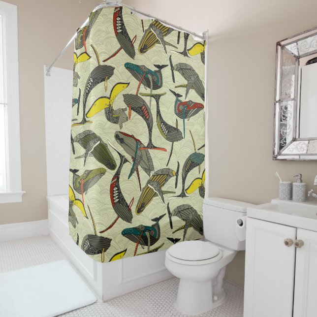 whales and waves bold shower curtain (In Situ)