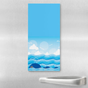 Whales and Waves Ocean Blue Magnetic Notepad