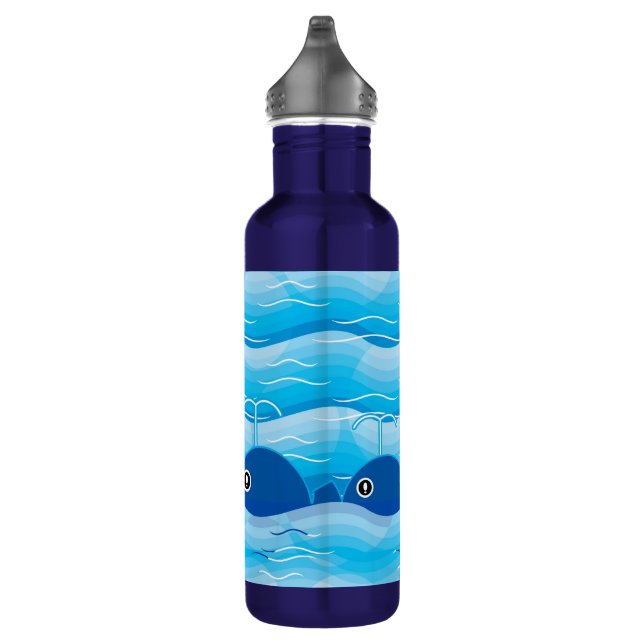 Whales and Waves Ocean Blue Stainless Steel Water Bottle (Right)