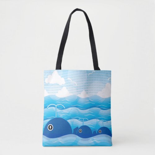 Whales and Waves Ocean Blue Tote Bag