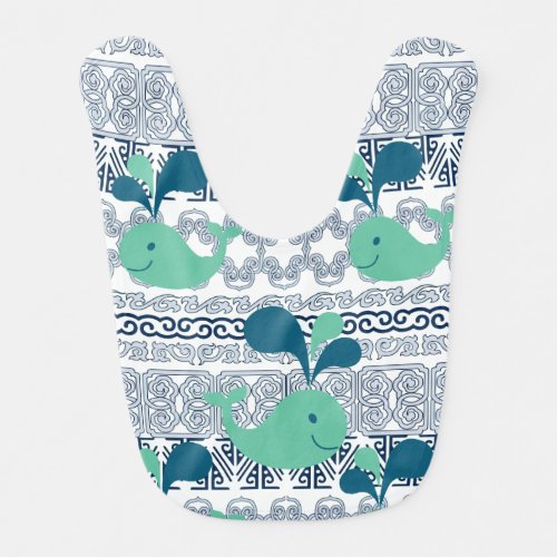 Whales and Waves Pattern Baby Bib