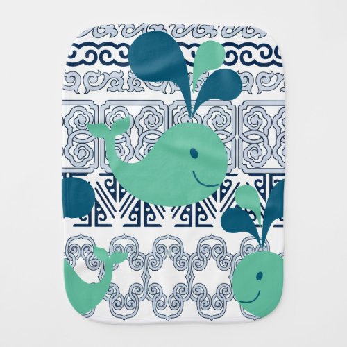 Whales and Waves Pattern Baby Burp Cloth