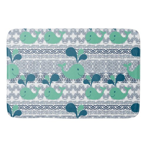 Whales and Waves Pattern Bath Mat