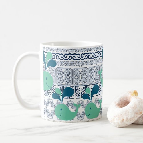 Whales and Waves Pattern Coffee Mug