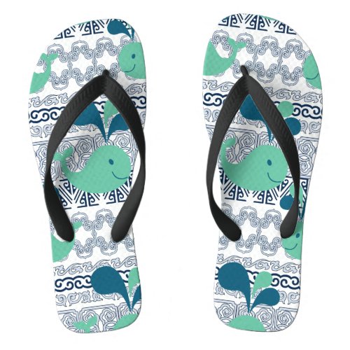 Whales and Waves Pattern Flip Flops