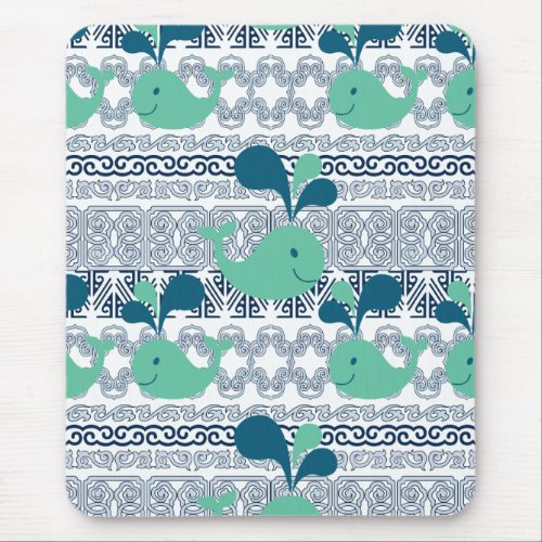 Whales and Waves Pattern Mouse Pad