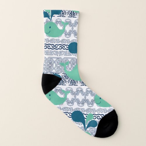 Whales and Waves Pattern Socks