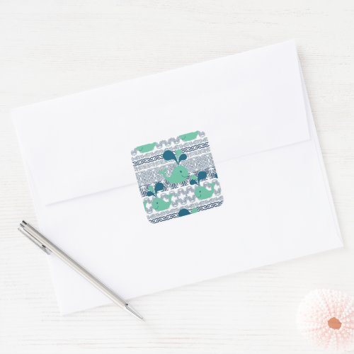Whales and Waves Pattern Square Sticker