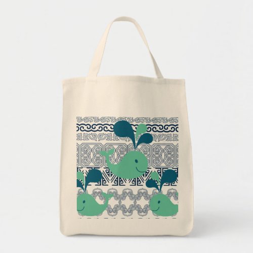 Whales and Waves Pattern Tote Bag
