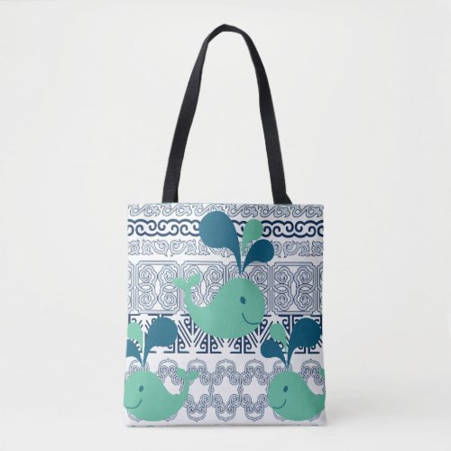 Whales and Waves Pattern Tote Bag