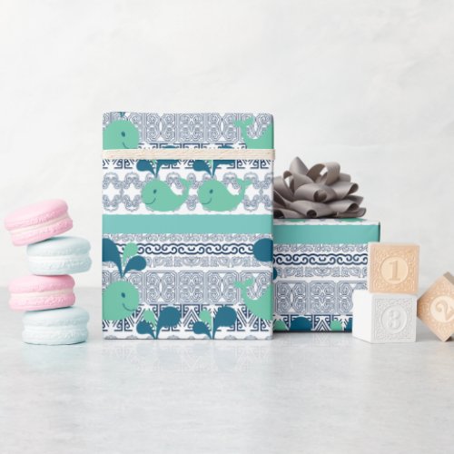 Whales and Waves Pattern Wrapping Paper