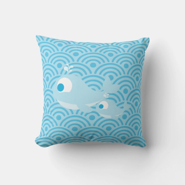 Whales and Waves Throw Pillow (Front)