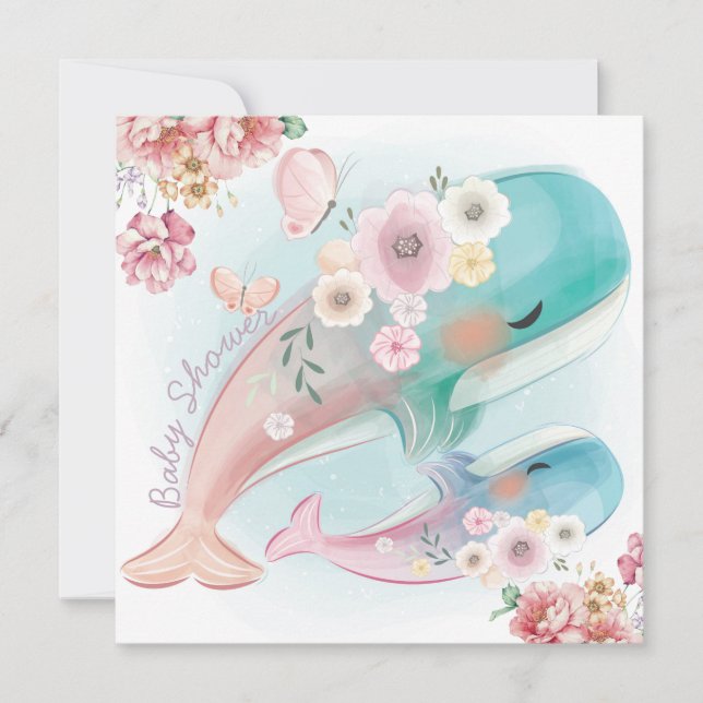 Whales Baby Shower Invitation (Front)