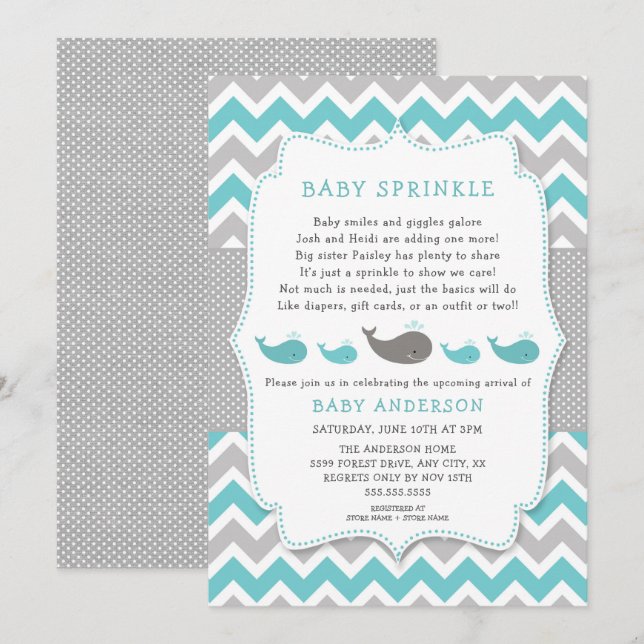 Whales baby sprinkle invitation, neutral gender invitation (Front/Back)