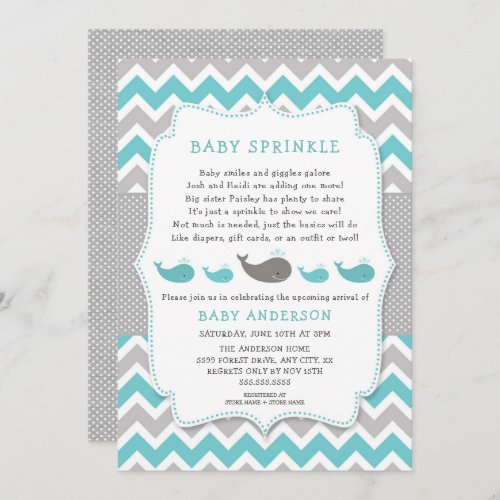 Whales baby sprinkle invitation neutral gender invitation