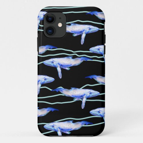 Whales Big Fish Watercolor Art iPhone 11 Case