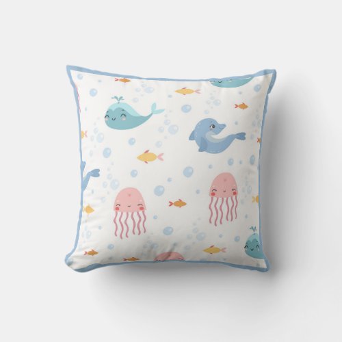 Whales Dolphins Jellyfish Pink Ocean Sea Fish Boy Throw Pillow