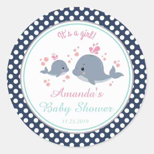 Whales Girl Baby Shower Thank You Favor Classic Round Sticker