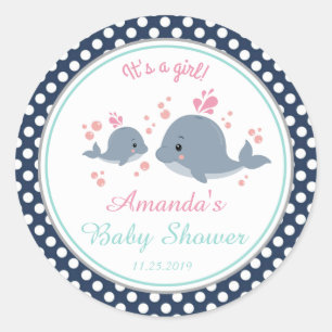 Whales Girl Baby Shower Thank You Favor Classic Round Sticker