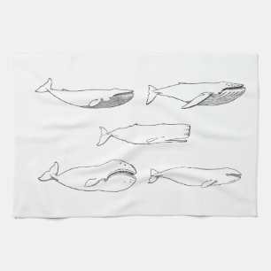 Whales Illustration (line art) Kitchen Towel