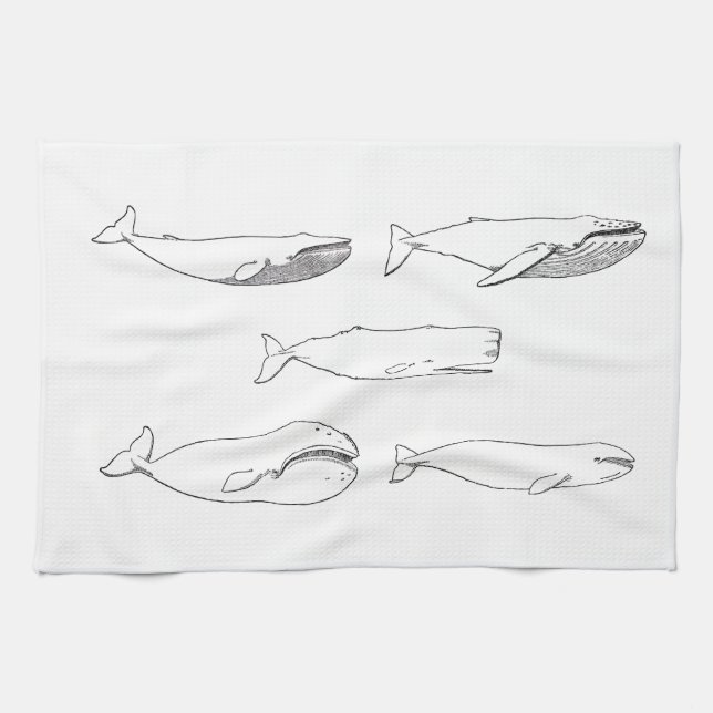 Whales Illustration (line art) Kitchen Towel (Horizontal)
