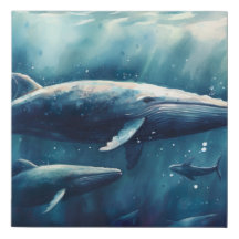 Whales in the Blue Sea